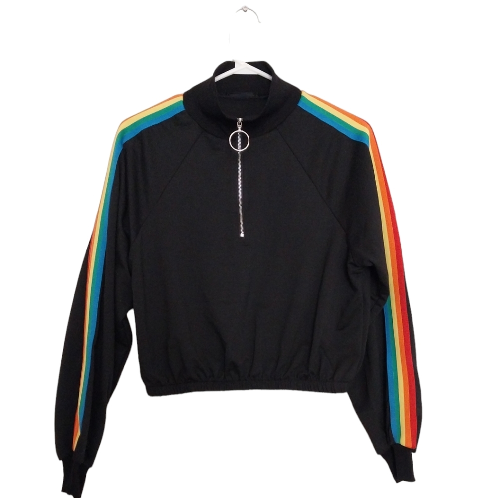 Shein Crop Rainbow Windbreaker dz small in black